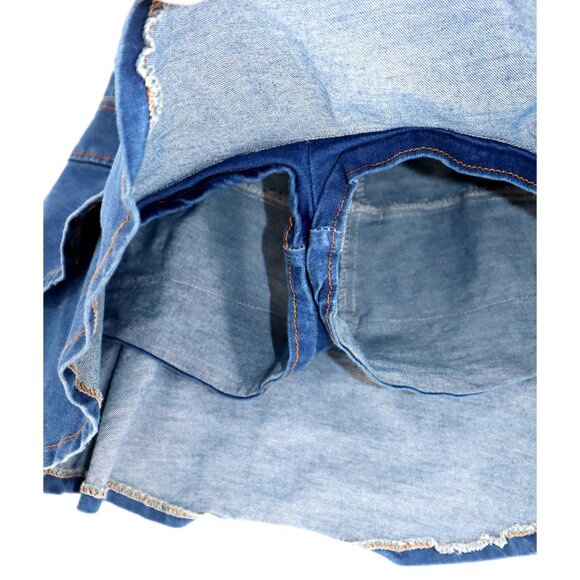 Denim Tiered Ruffle Mini Skirt Layered Blue Jean Y2K Elevated Indie - Picture 6 of 9